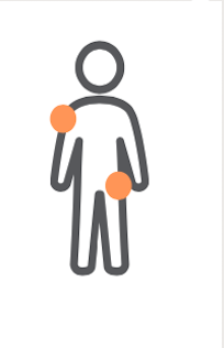a human body icon with orange marks on a side of shoulder and a hip